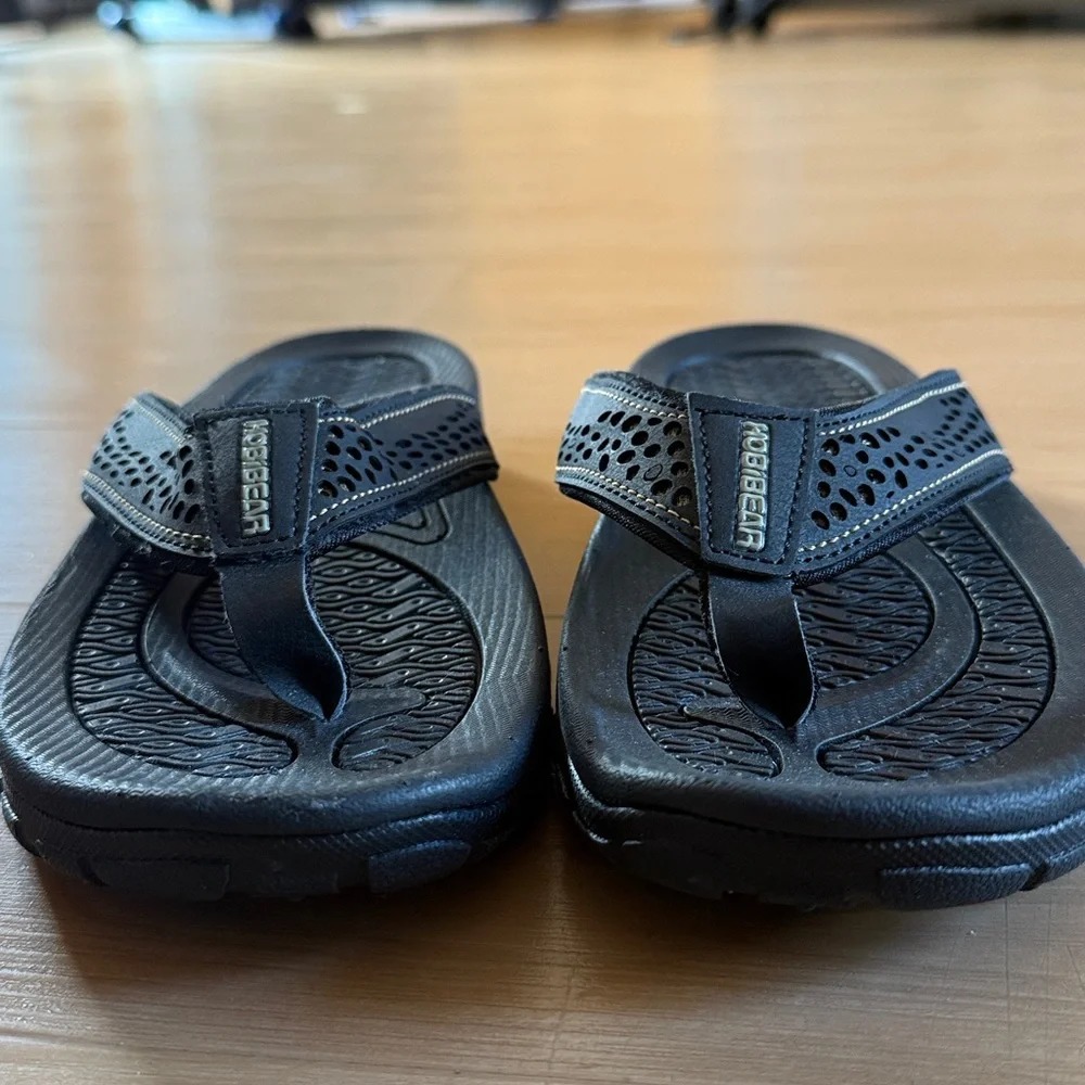 NWOT HOBIBEAR MEN FLIP FLOP THONG SANDAL INDOOR OUTDOOR ARCH SUPPORT BLACK SZ 8